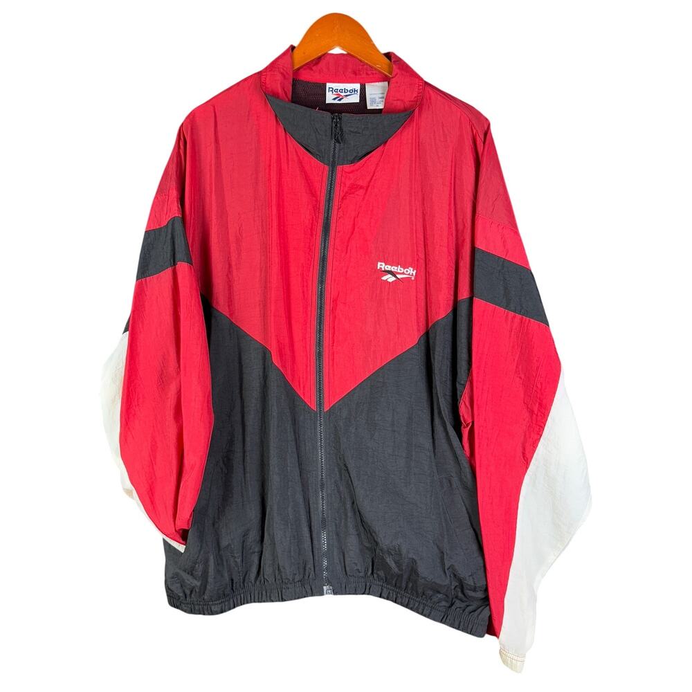 Reebok Vintage 90s Nylon Windbreak Jacket Embroidere Red Black White Bred Men XL